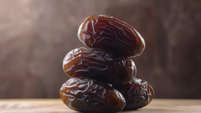 A collection of fresh dates piled high on a wooden table
