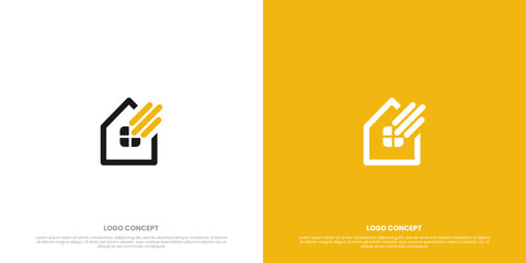 Fototapeta premium Sunlight and Home Logo Concept – Bright House Icon with Sun Rays, Minimalist Real Estate and Solar Energy Vector Logo for Property, Eco Home, and Construction Branding
