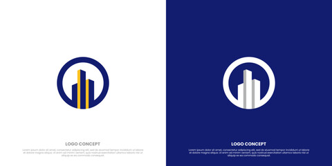 Modern Building Icon in Circle Logo Design – Flat Vector Design Template for Real Estate and Construction Identity © wacidesign