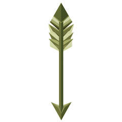 Bold Arrow with Geometric Symmetry in Olive Green Isolated on Transparent Background