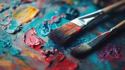 Obraz premium A vibrant artists palette overflows with colorful paints.