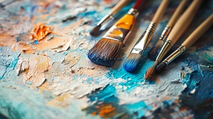 Fototapeta premium A vibrant artists palette overflows with colorful paints.