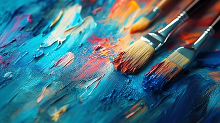 Fototapeta premium A vibrant artists palette overflows with colorful paints.