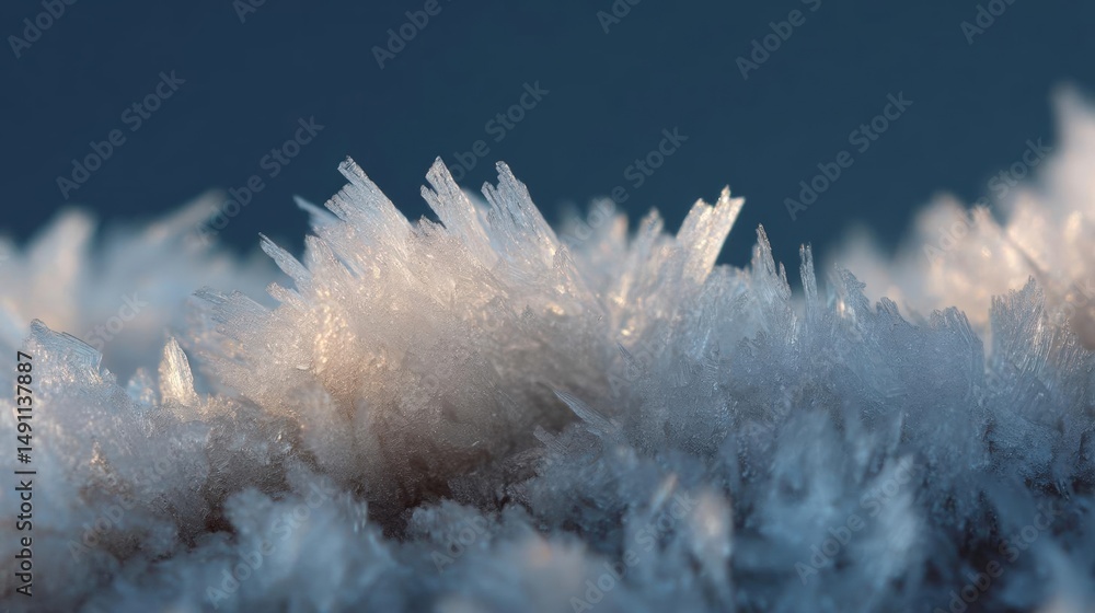 Poster close-up of a cluster of ice crystals. the crystals are arranged in a way that they form a star-like
