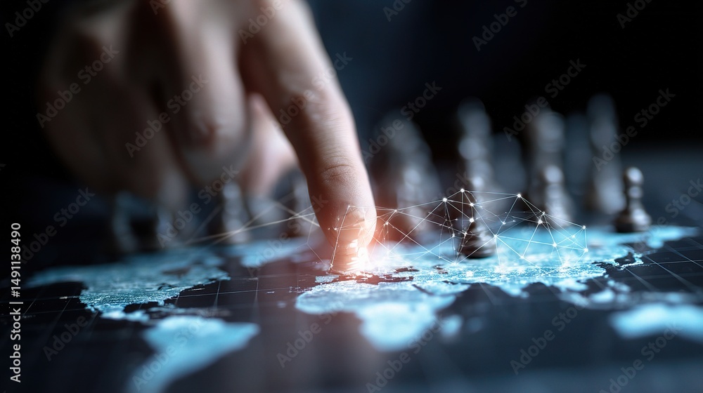 Aufkleber strategy planning on touchscreen board with abstract elements