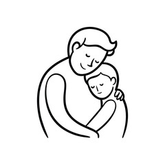 father and child baby  black line art on white backgrond