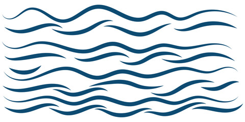 Wave logotypes. Water splashes logo, flowing liquid motion curves stripes swirls silhouettes set vector illustration