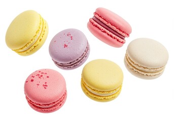 Assortment of colorful macarons isolated on a white background
