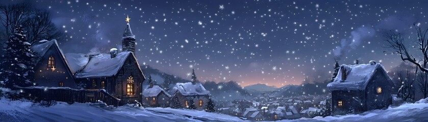 Fototapeta premium Snowy winter village at twilight.