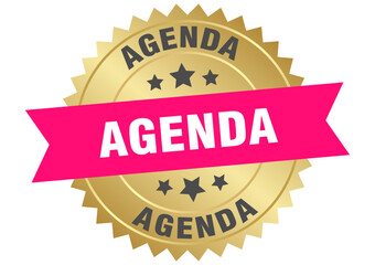 agenda. agenda round pink and gold label isolated on transparent background
