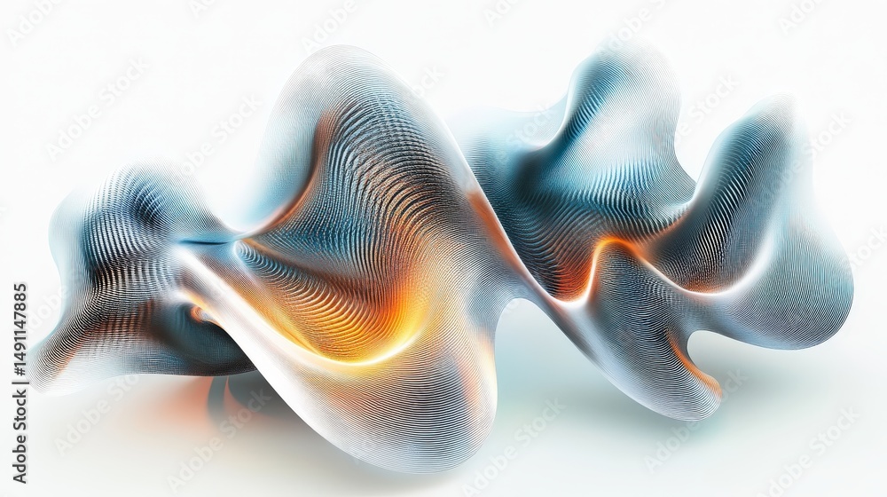 Poster abstract form with dynamic, fluid shapes and glowing highlights.