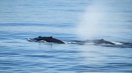 Fototapeta premium Humpback whales gracefully navigate the deep blue sea. 