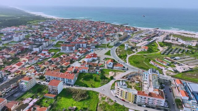 Figueira da Foz in Coimbra, aerial in Mondego river, Portugal