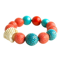 Bold Bracelet with Large Textured Beads in Coral Isolated on Transparent Background