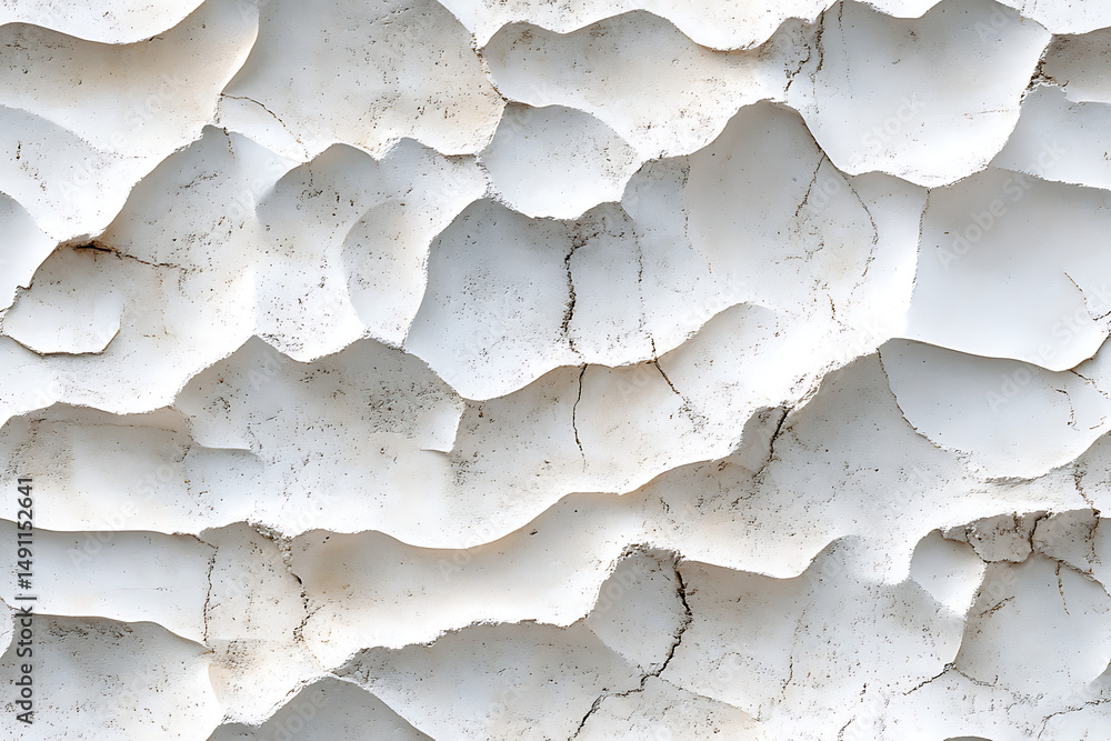 Poster close up of a textured white wall with cracks and ridges creating an abstract pattern design effect