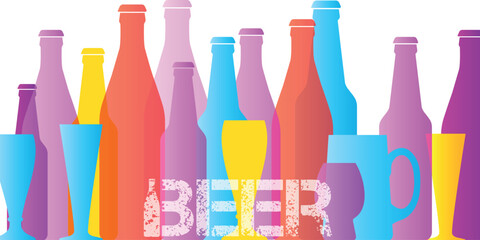 Oktoberfest, party poster, beer bottle and glasses set. Pub banner, bar menu, lager beer, craft, dark beer, booze