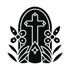 Minimalist Black and White Ornamental Floral Cross – Gothic Abstract Design