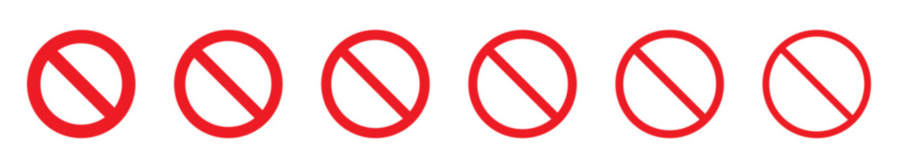 Red prohibition sign. Not allowed sign set.