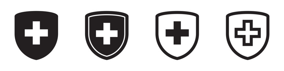 Obraz premium Immune system icon. Medical cross in the shield icons set.