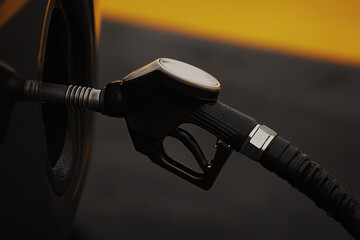 Refueling process of a vehicle with a fuel pump, the nozzle is inserted into the car's fuel tank to fill it up