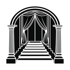 Black and White Dramatic Stage with Classical Columns and Archway