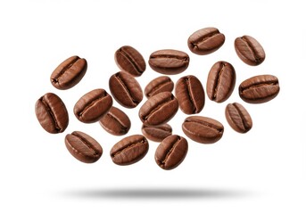 Naklejka premium Pile of roasted coffee beans isolated on a white background