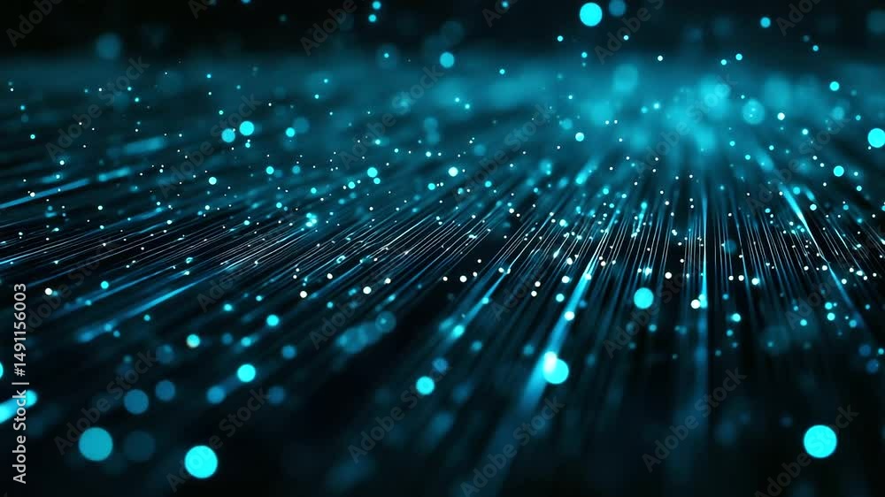 Aufkleber a close-up of individual strands of glowing nanofiber cable converging at a central processing hub, 