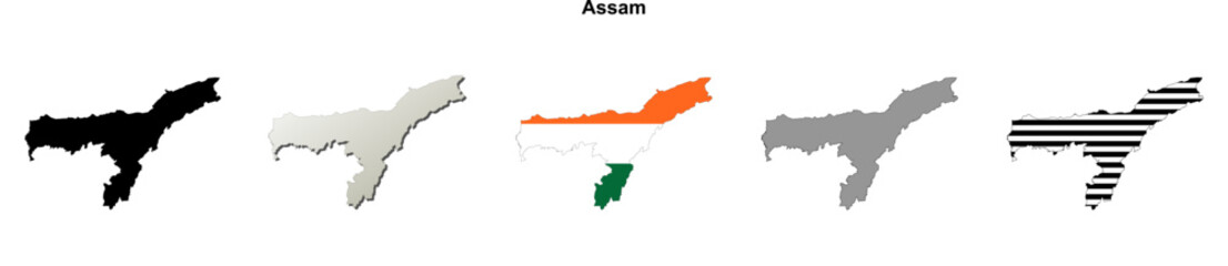 Assam state blank outline map set