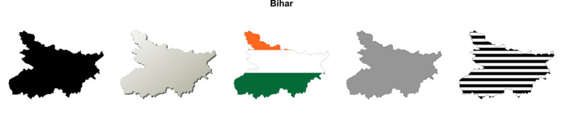 Fototapeta premium Bihar state blank outline map set