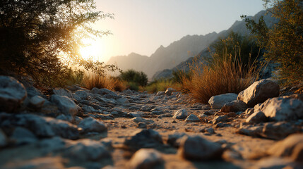 山へ続く夕暮れの小道
Golden Path to the Mountains