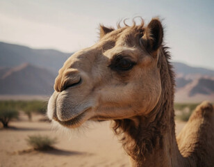 closeup of a camel in the desert