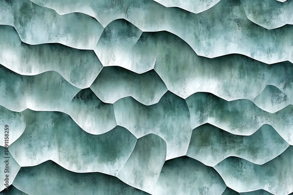 Poster a close up of an abstract pattern with blue and green colors in a seamless and organic design style