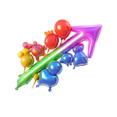 A Neon Rainbow Arrow with Balloon Animals Childrens Isolated on Transparent Background