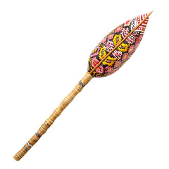 A Woven Straw Arrow with Ukrainian Pysanka Patterns Isolated on Transparent Background