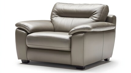 Gray leather single armchair, isolated on white background.