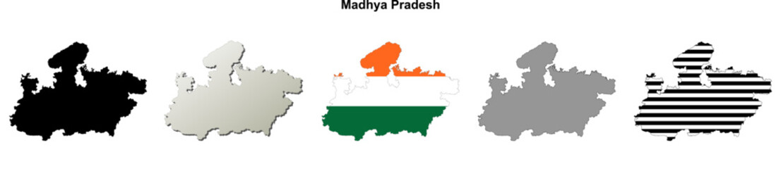 Madhya Pradesh state blank outline map set