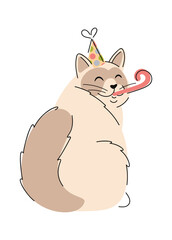 Birthday cat blowing noisemaker toy