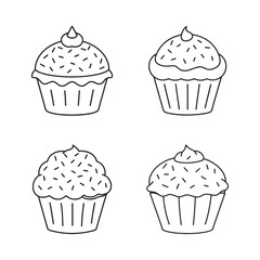 Cute Black and White Cupcake Illustration – Simple Bakery Line Art