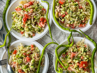 Fresh Cabbage and Vegetable Salad with Green Peppers