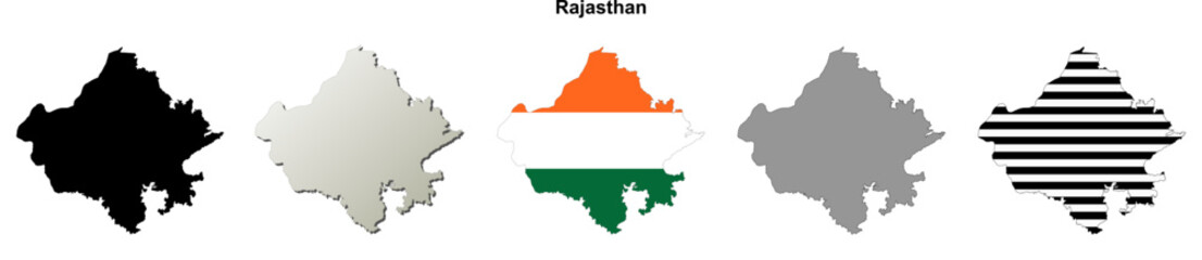Rajasthan state blank outline map set