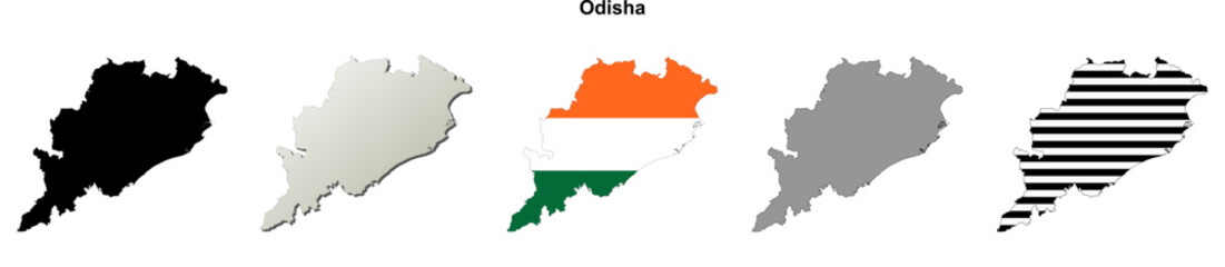 Odisha state blank outline map set