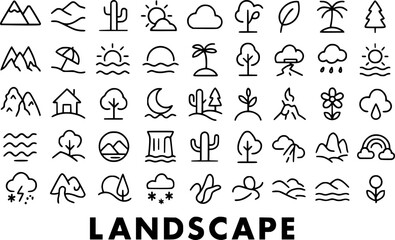 Obraz premium Simple Line Art Icons Representing Various Landscapes