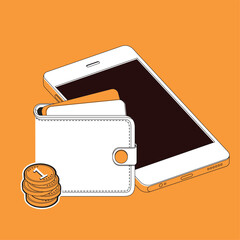 Vector Illustration of Smartphone with Wallet and Coins