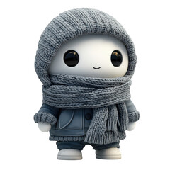 Cute winter robot ai character with knitted hat and scarf stock photo image on transparent background
