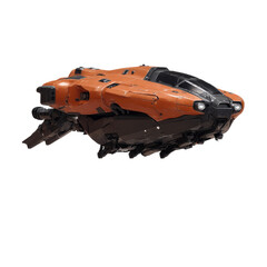 Naklejka premium Futuristic Orange Spaceship in Flight - Sci-Fi Vehicle Render