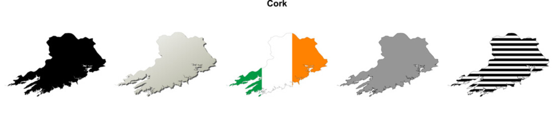 Obraz premium Cork county blank outline map set