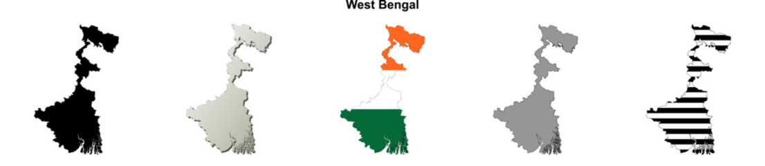 West Bengal state blank outline map set