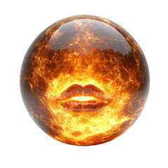 Fiery lips orb hot lava sphere abstract art digital rendering design on transparent background