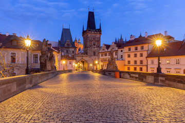 Charles Bridge at dawn in Prague, Czech Republic