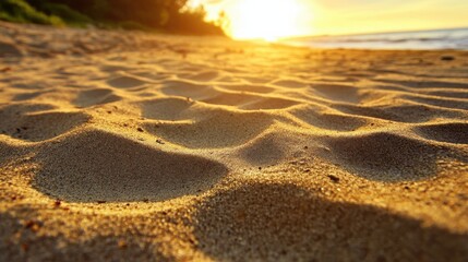 Beautiful Beach Sand Texture with Gentle Waves and Sunset Glow